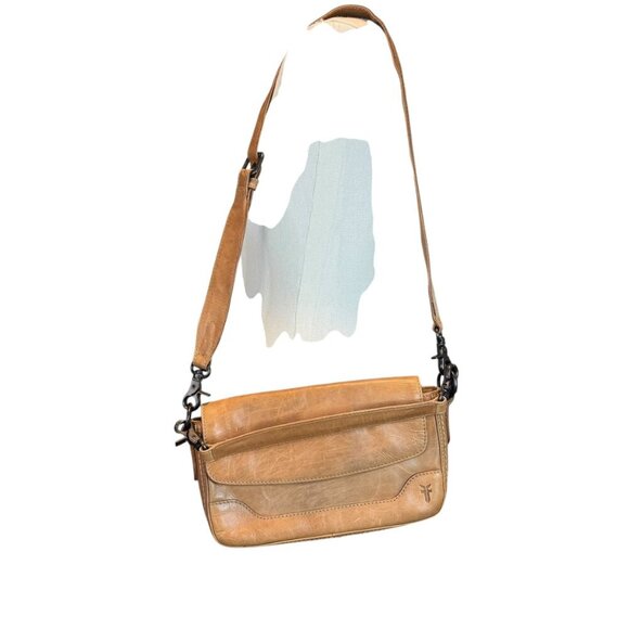 Frye Melissa Baguette Tan Leather Crossbody Satchel Bag Vintage Style - Picture 9 of 12